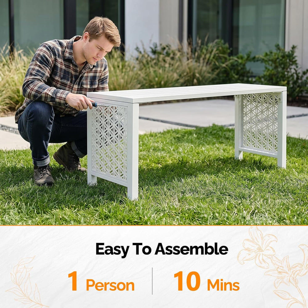 VINGLI 40in Outdoor Metal Bench, All-Weathe Backless Patio Bench with Slatted...
