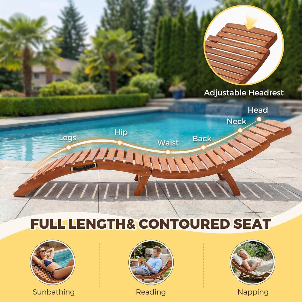 Flamaker Lounge Chair Outdoor Acacia Wood with Side Handle (2 Pieces)