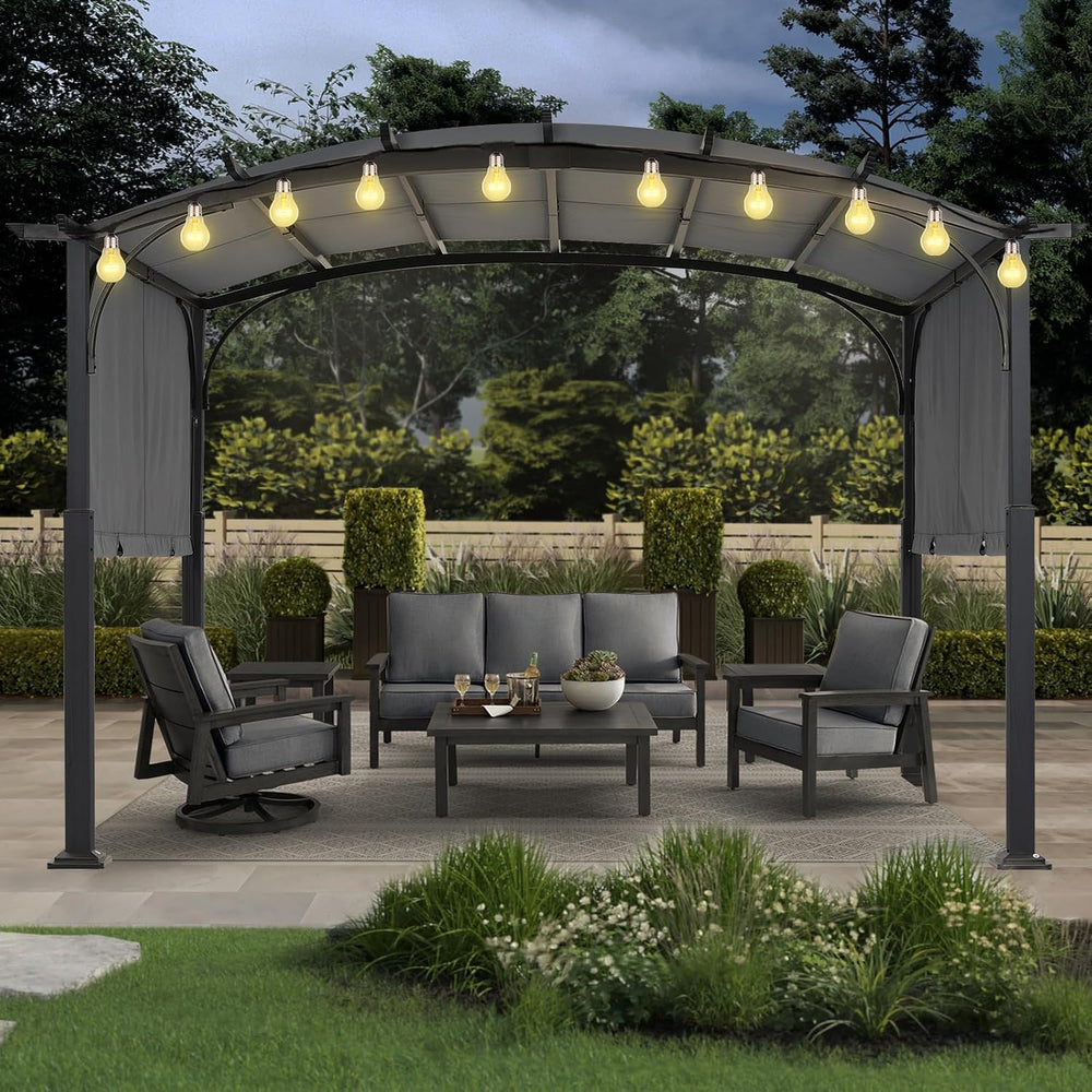 MASTERCANOPY 10x10 ft Heavy Duty Pergola with Sun Shade Canopy, Dark Grey
