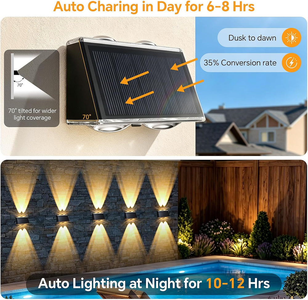LANSOW Solar Fence Lights Outdoor 12 Pack, Fence Lights Solar Powered Waterpr...