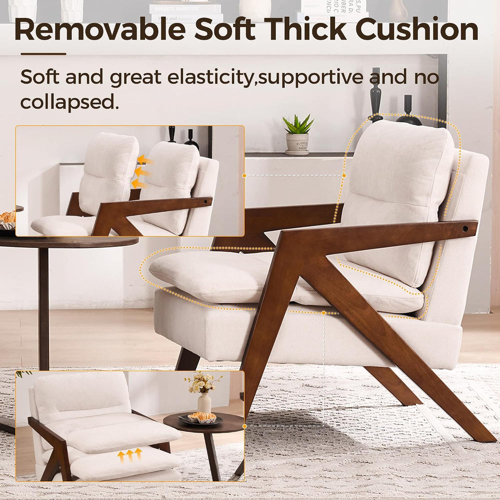 Mid-Century Modern Accent Chair with Solid Wood Frame，Tufted Upholstered Chen...