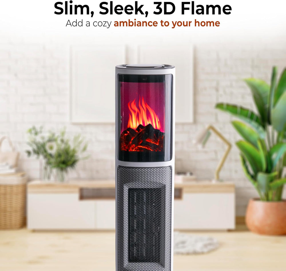 Comfort Zone 25" Oscillating Tower Heater with 3D Flame Effect