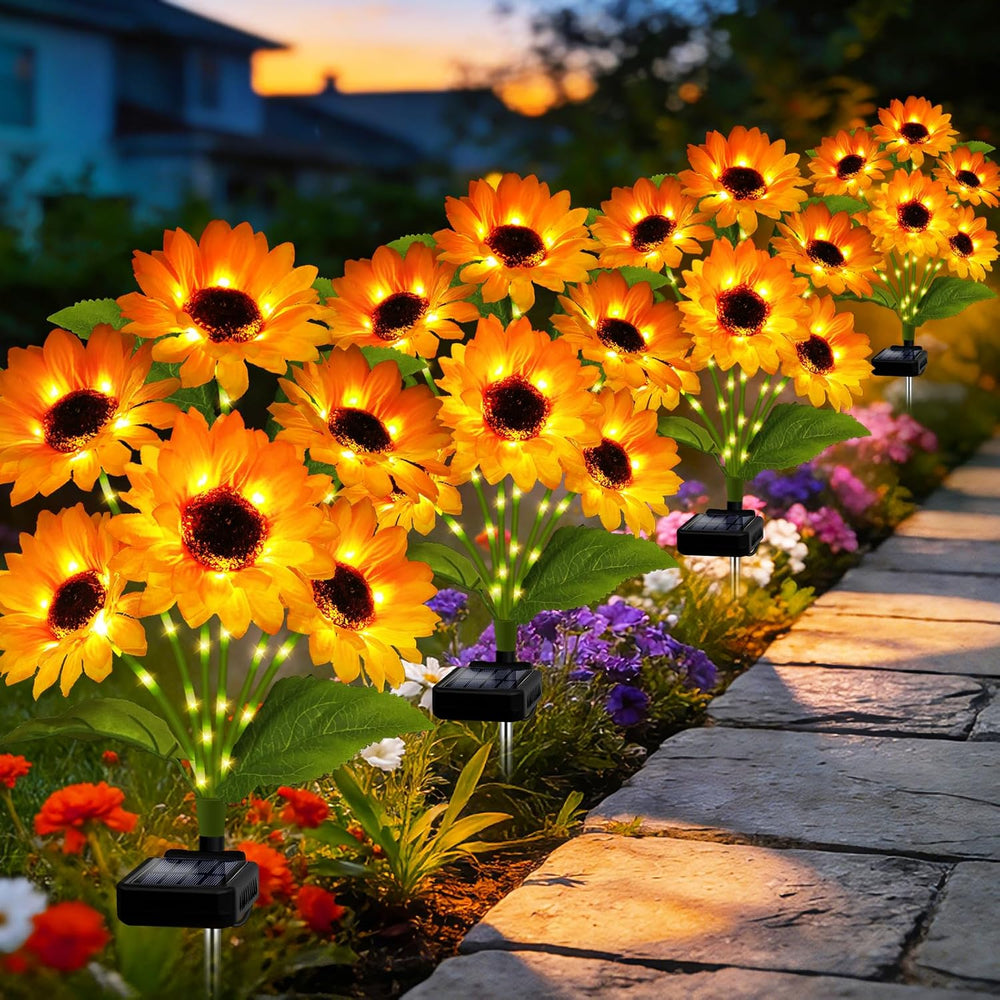 Solar Garden Lights Outdoor, 4 Pack Solar Sunflower Lights with 18 Head 3.5 I...