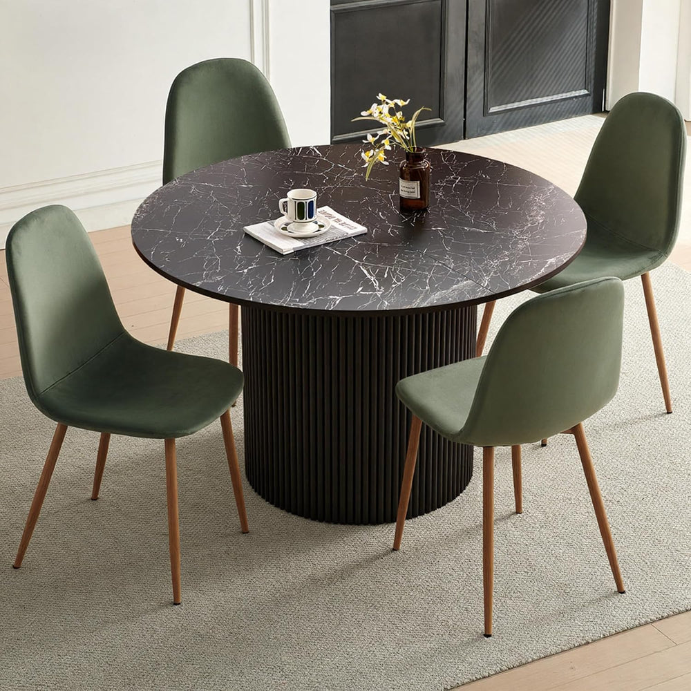 Dining Table Set for 4, Mid Century Modern 47 Inch Black Marble-Look Wooden R...