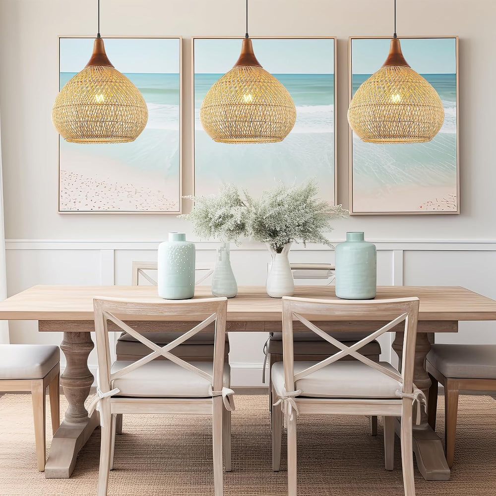 Rattan Pendant Light, 15.7" Rattan Chandelier Hand-Woven Boho Pendant Li...