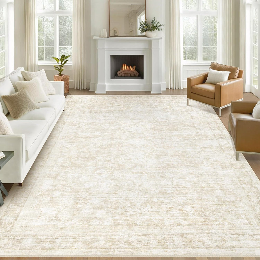 9x12 Area Rugs for Living Room: Washable Large Vintage Floral Rug Low Pile No...