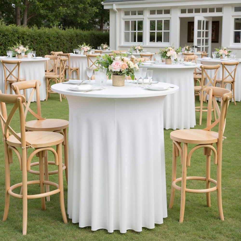 4pk White Cocktail Table Cloth Round 36×43in-High Top Highboy Bar Cocktail Ta...