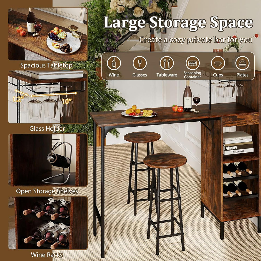 COSTWAY 3 Pieces Bar Table and Chair Set, Industrial Pub Table & Stools