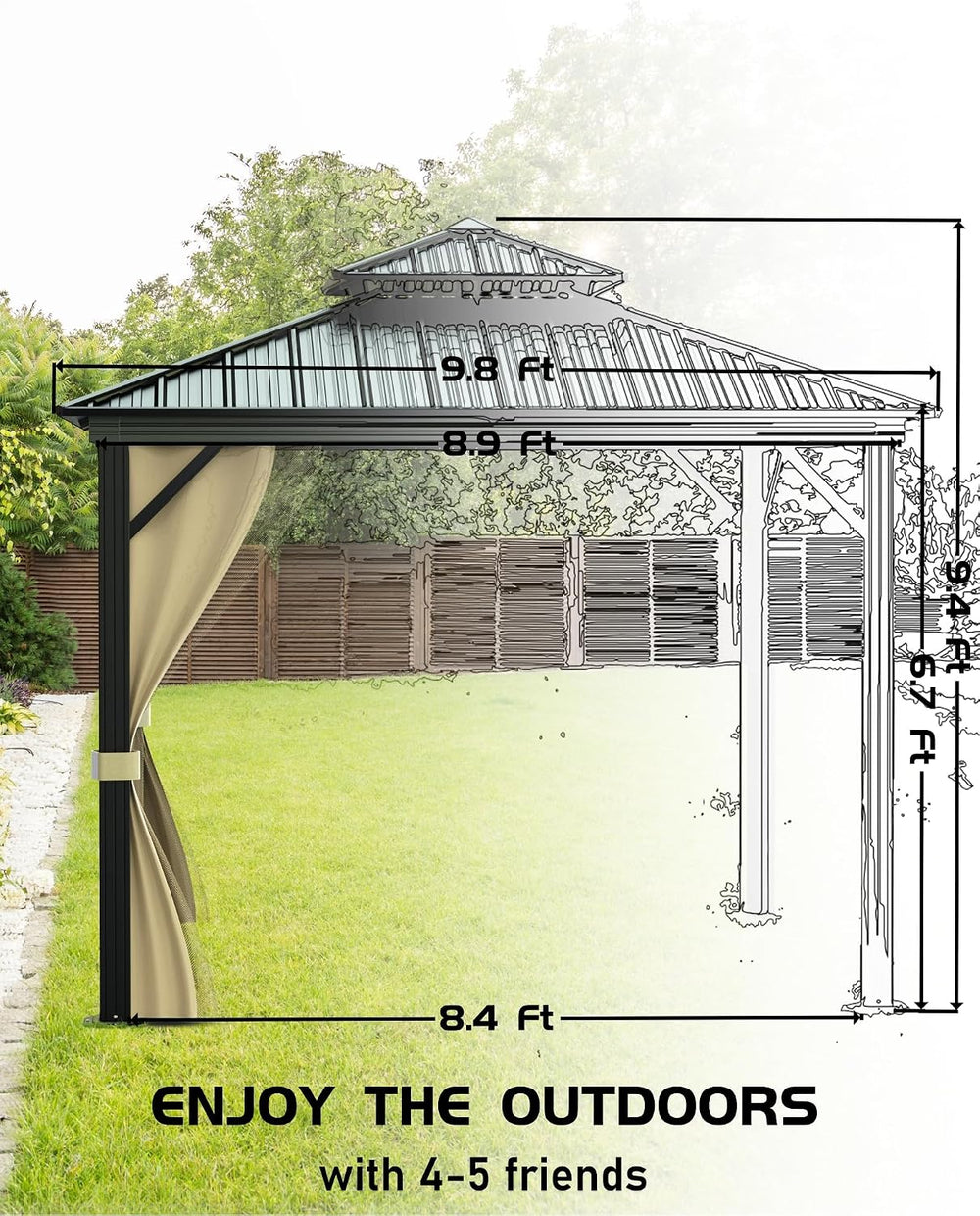 GarveeLife Hardtop Gazebo 10 ft x10 ft for All Weather, with Double Metal Roo...