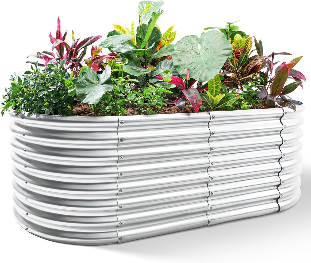 Land Guard Galvanized Raised Garden Bed, 8x4x2ft Planter Boxes Outdoor, Oval ...
