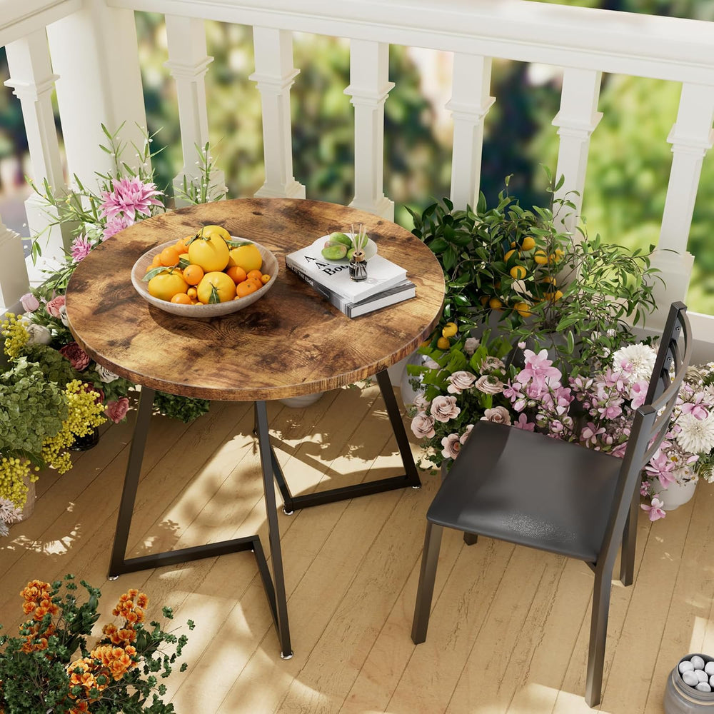 VECELO Small Round Kitchen Table with 2 Upholstered Chairs, 3-Piece Wood Dine...