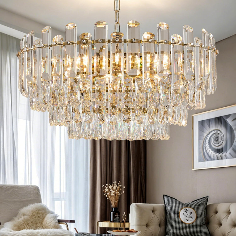 20" Gold Crystal Chandeliers for Dining Room, 10-Light Modern Chandelier