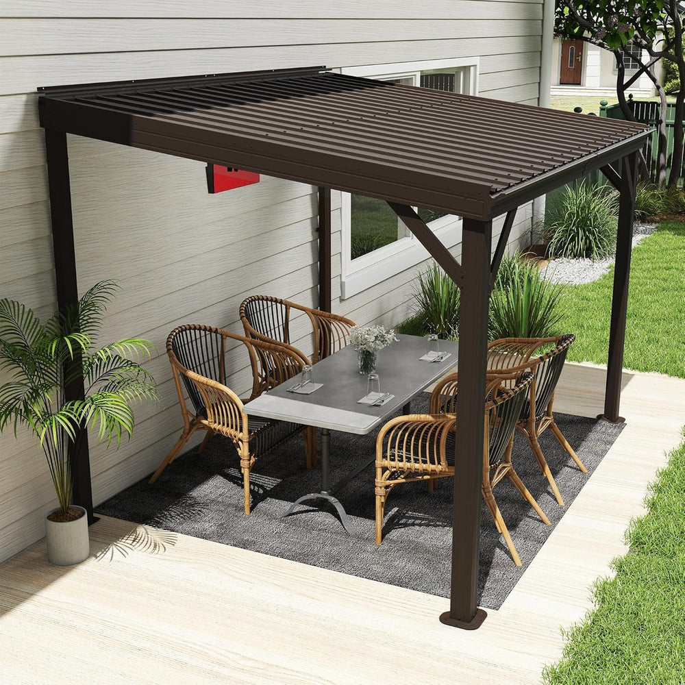 Domi 8' x 10' Lean to Hardtop Gazebo Wall Mounted Patio Gazebo Pergola
