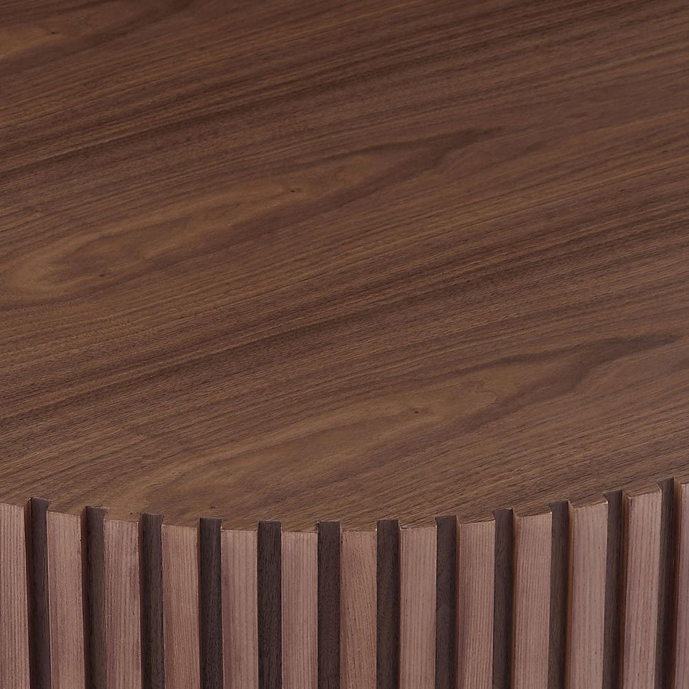 Round Coffee Table with Fluted Design, Walnut