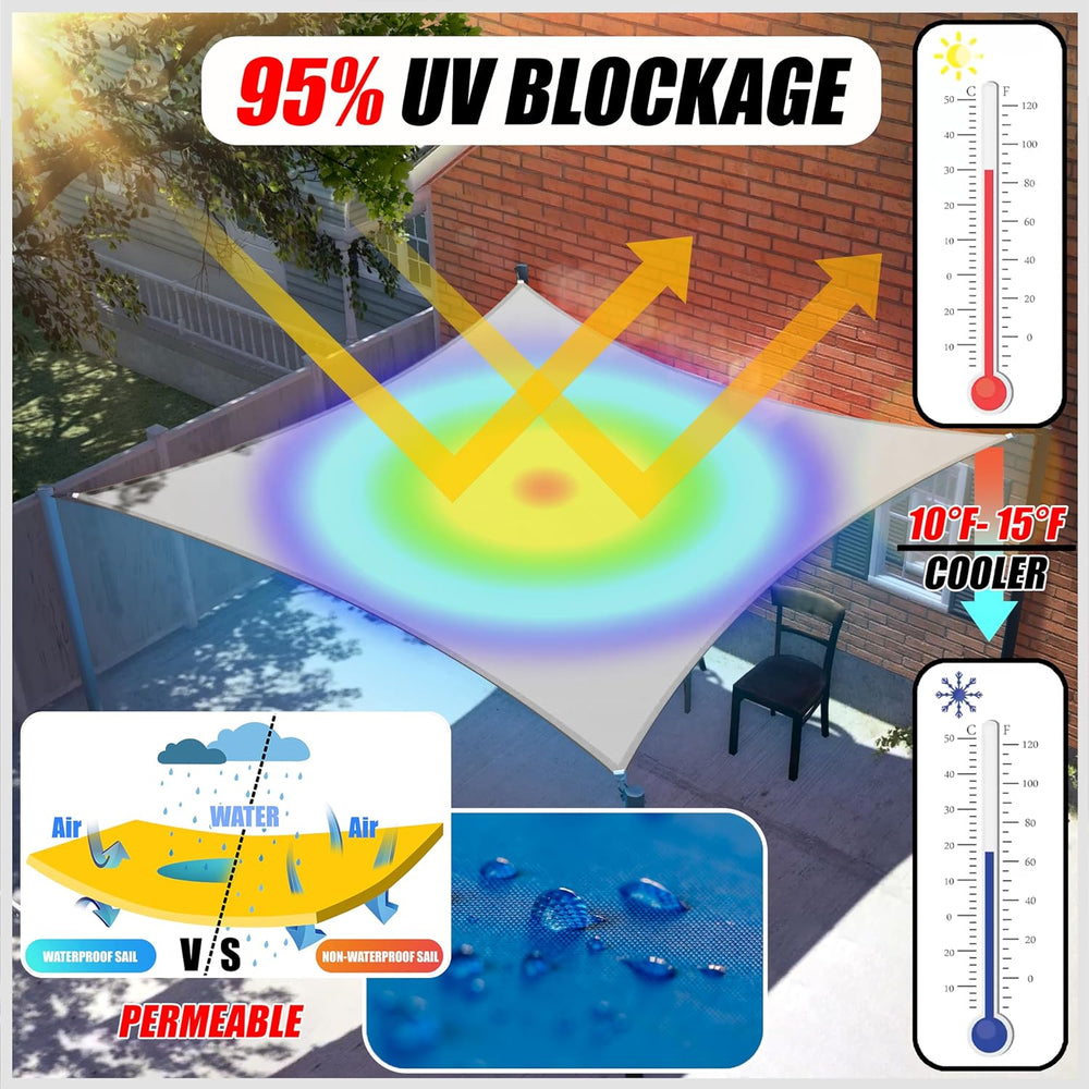 ColourTree 14' x 14' Blue Rectangle Waterproof Shade Sail UPF50 Canop...