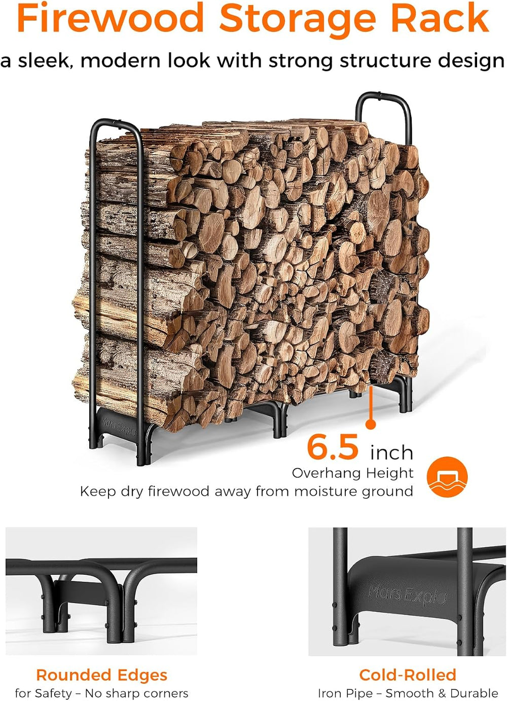 Firewood Rack，4ft Heavy Duty Fire Wood Storage Racks for Indoor Outdoor，Metal...