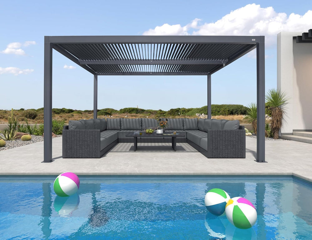 PURPLE LEAF Louvered Pergola 12' x 14' 94AS All-Aluminum Rustproof Gray