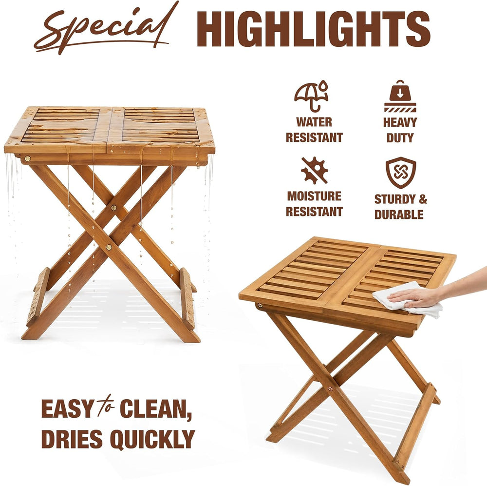 Folding Outdoor Patio & Camping Side Table, Acacia Wood, Golden Teak Finish