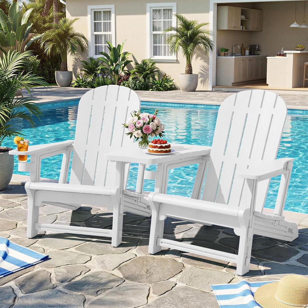 JY QAQA Outdoor Adirondack Chair Set of 2, All-Weather HDPE Patio Furniture w...