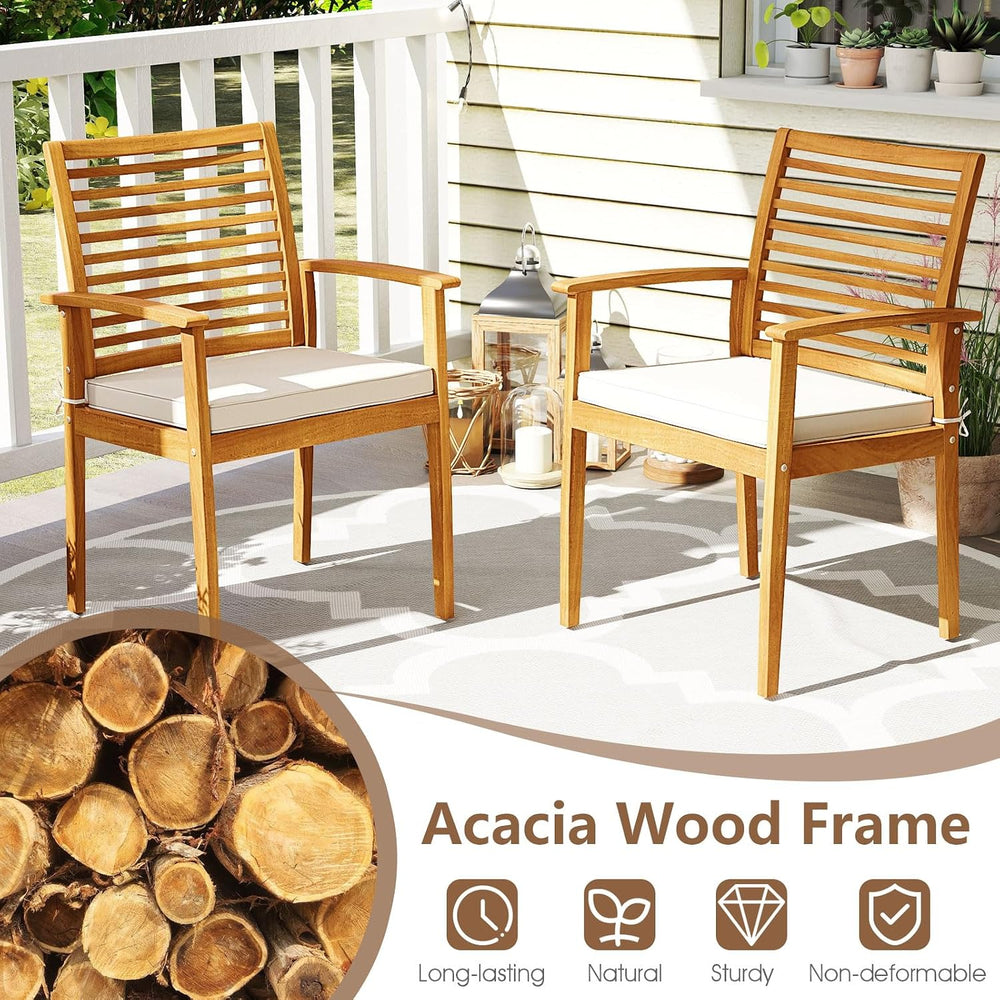Tangkula Acacia Wood Patio Dining Chairs Set of 4 for Poolside Yard Garden