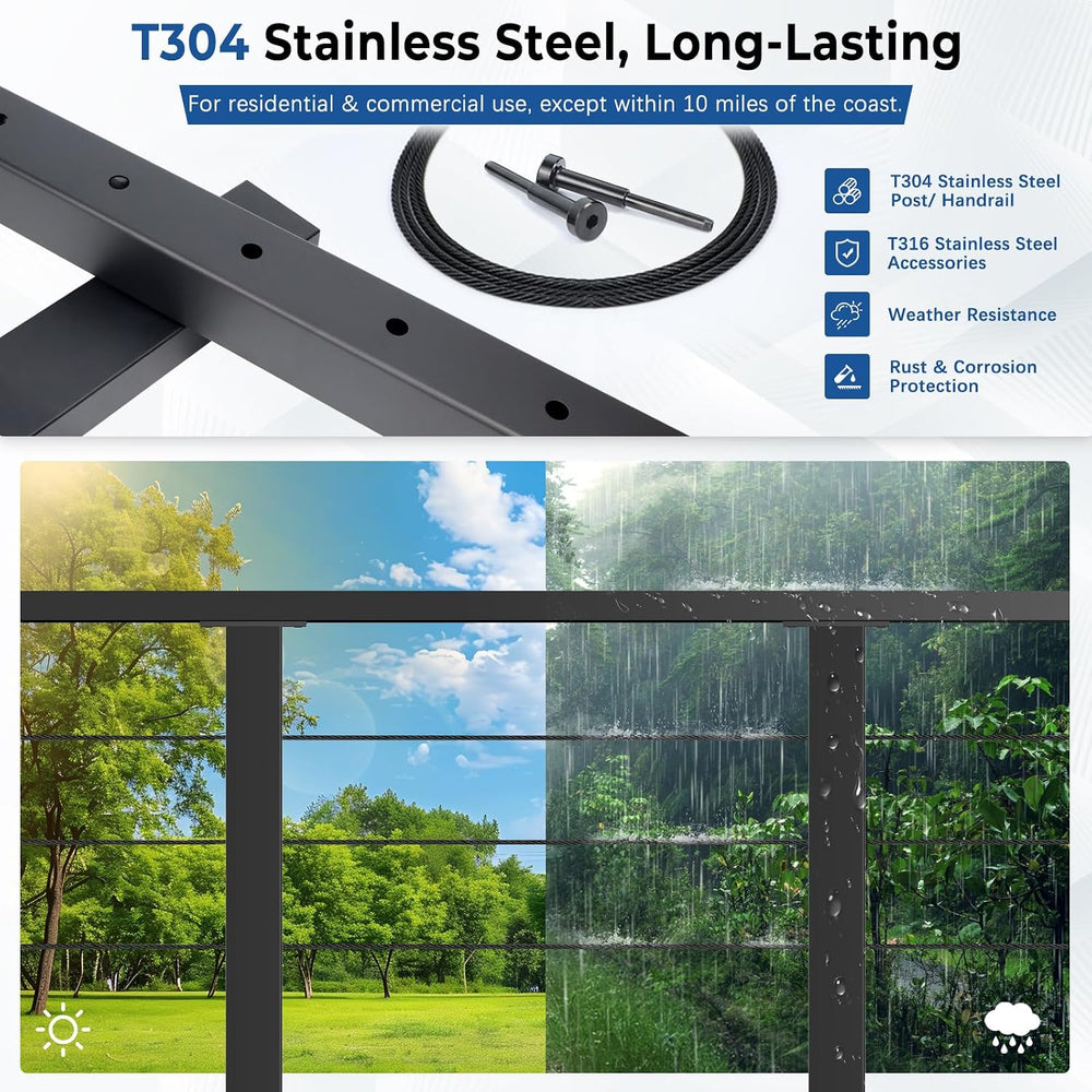 4ft-8ft Modular 42in Cable Railing System for Deck with Handrail