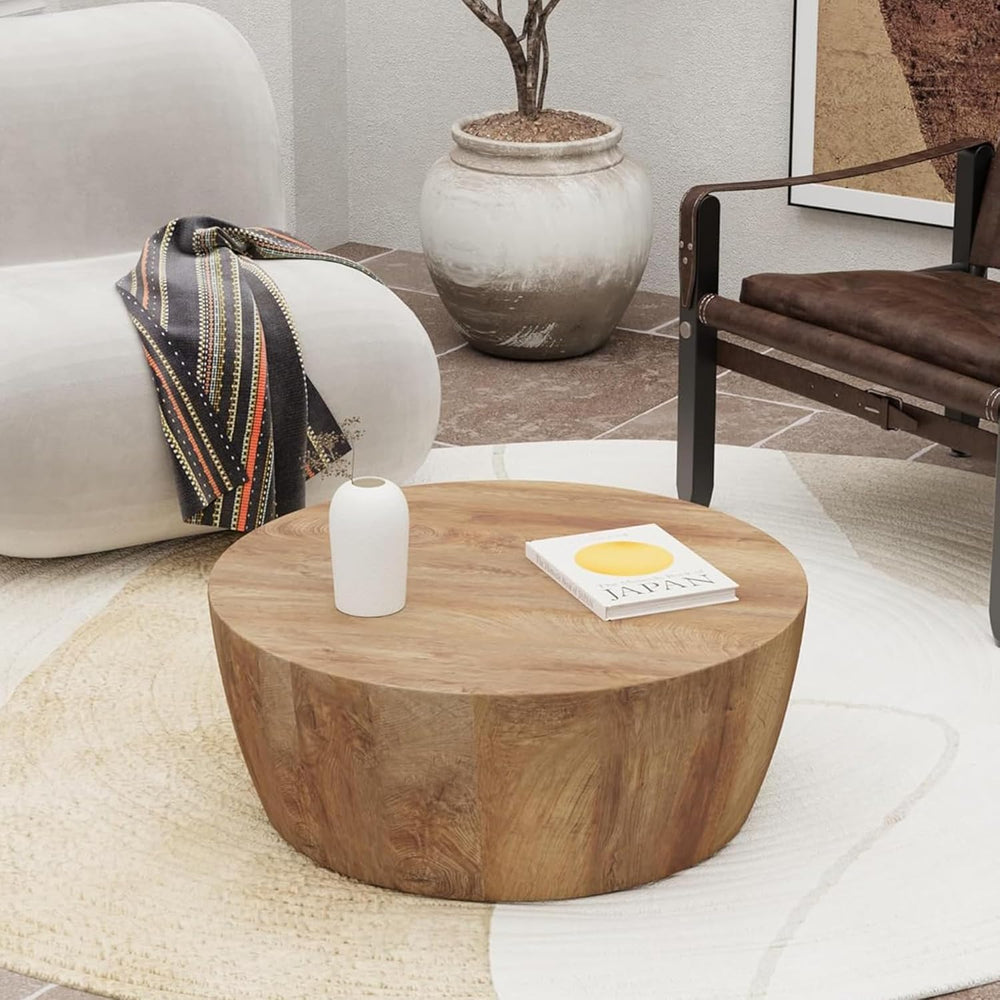 30" Round Coffee Table, Drum Coffee Tables for Living Room, Vintage Reve...