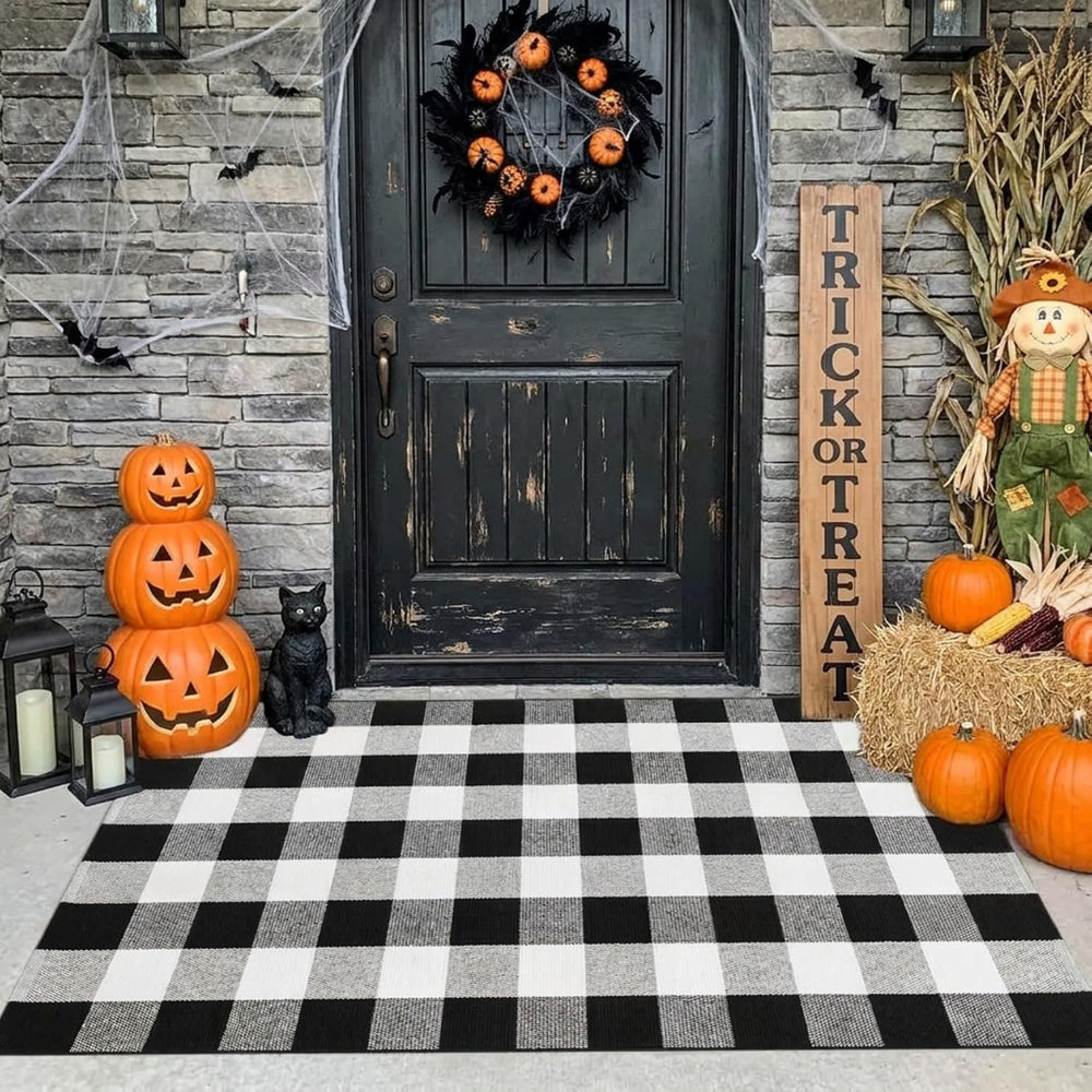 MUBIN Fall Decor Cotton Buffalo Plaid Rug, 3' x 5' Black and White Ou...