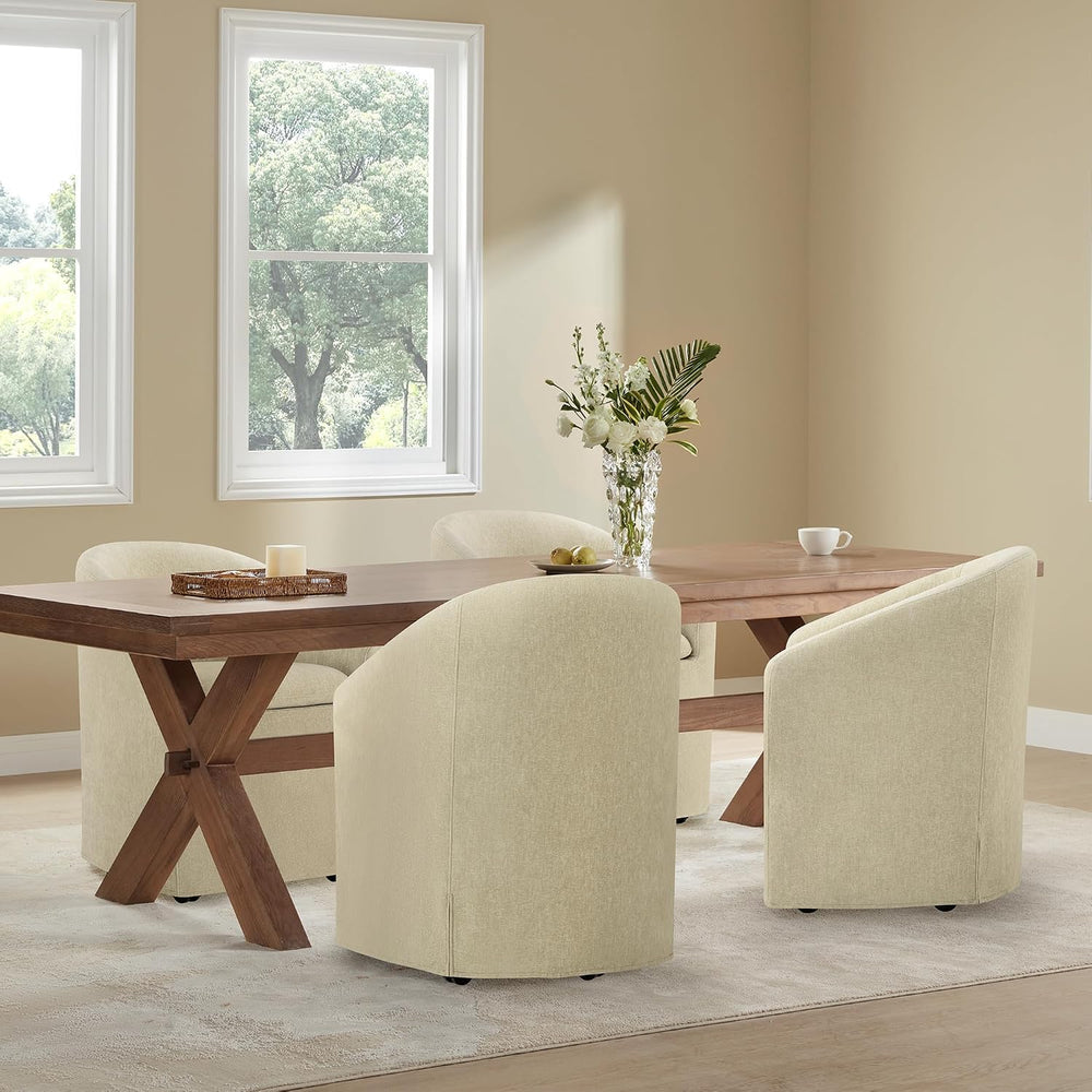 KISLOT Upholstered Dining Chairs with Casters, Washable Cover Modern Dining R...