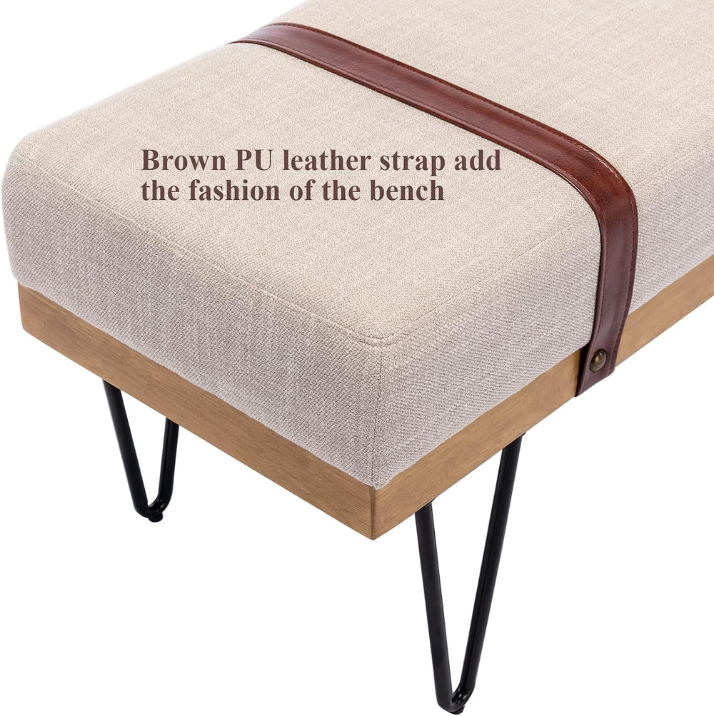 DUOMAY Industrial Modern Linen Rectangle Ottoman Bench, Beige