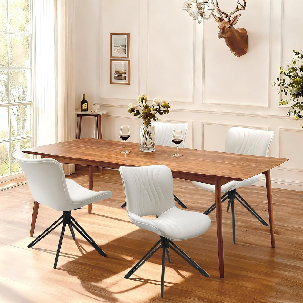 Dining Chairs Set of 4, Faux Leather Upholstered Swivel Chairs White