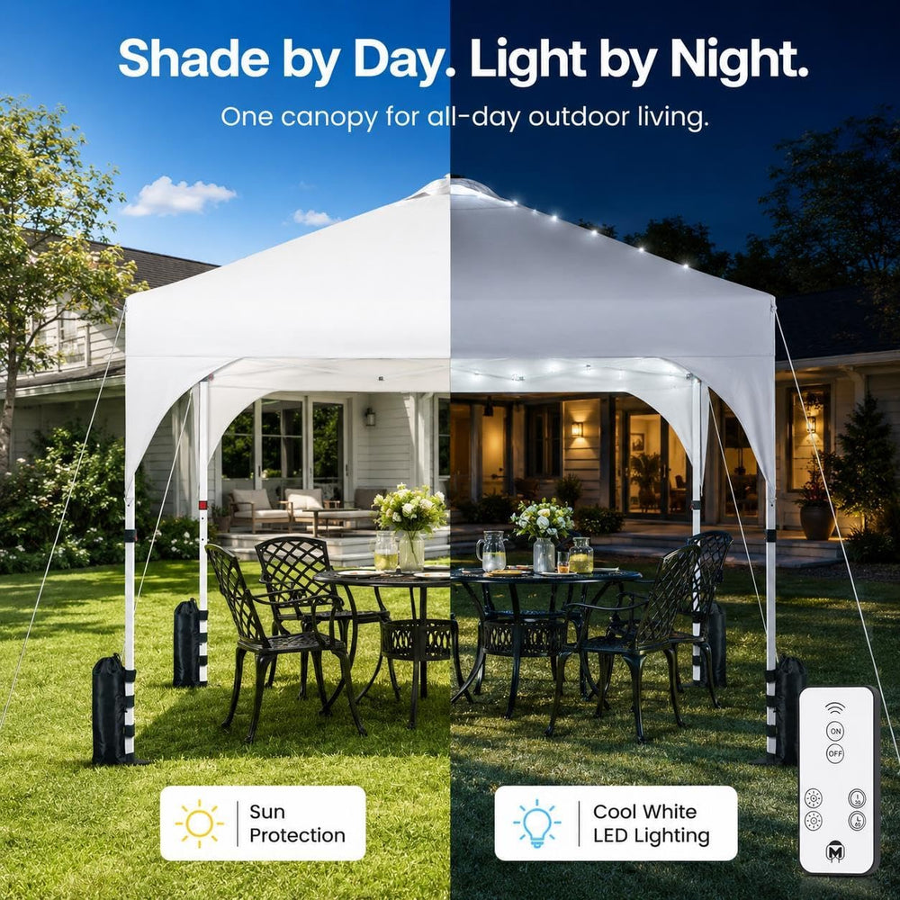 Yaheetech 10x10ft Pop Up Canopy Tent Built-in Solar LED Lights UPF 50+, Wht
