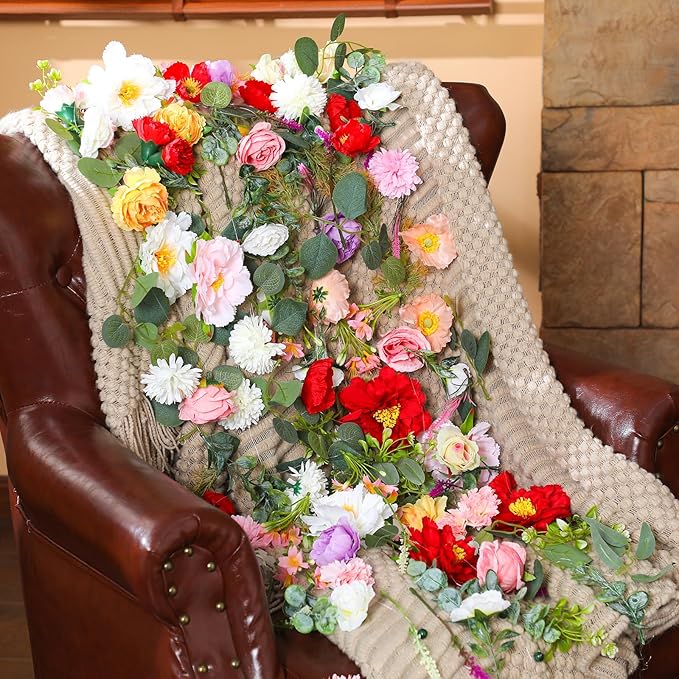 XunYee 6 Pcs 35.4 ft Flower Garlands Hanging Wildflower Backdrop Decoration A...