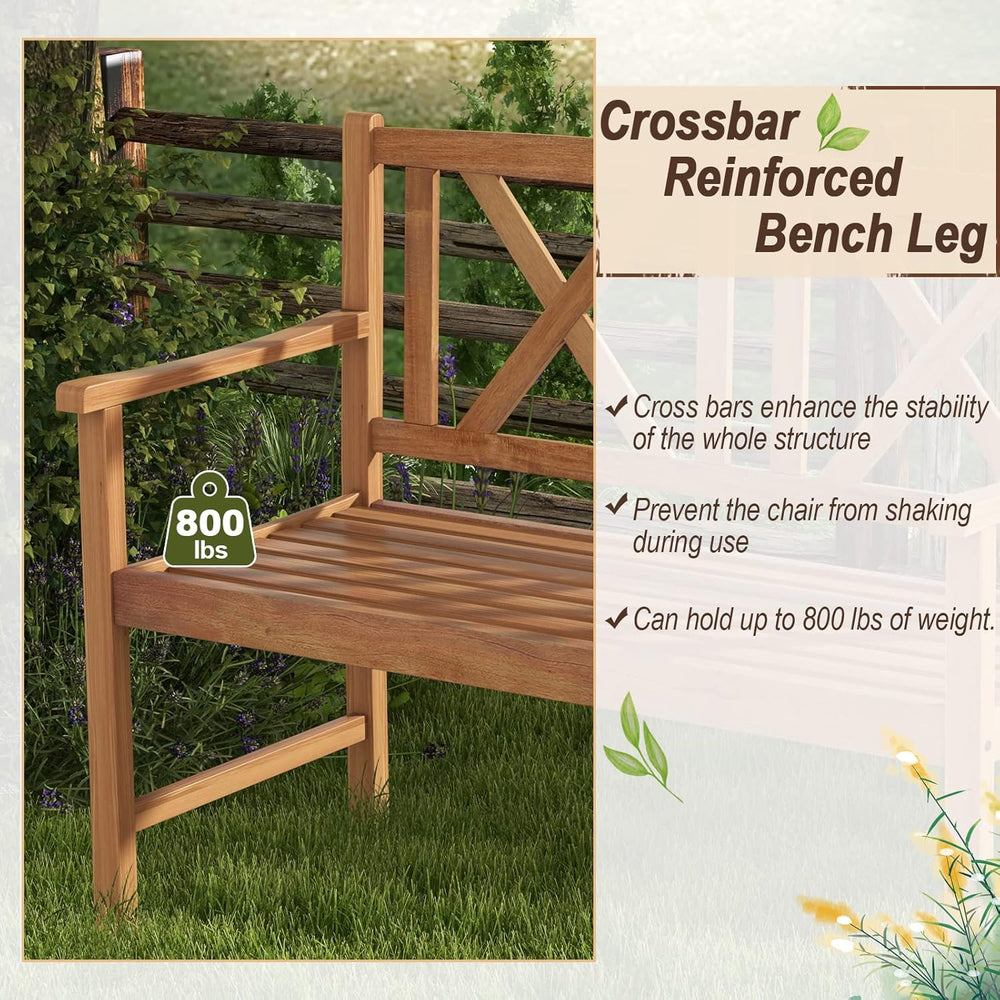 Giantex Patio Garden Bench Loveseat - 2-Person Acacia Wood Bench with Armrest...