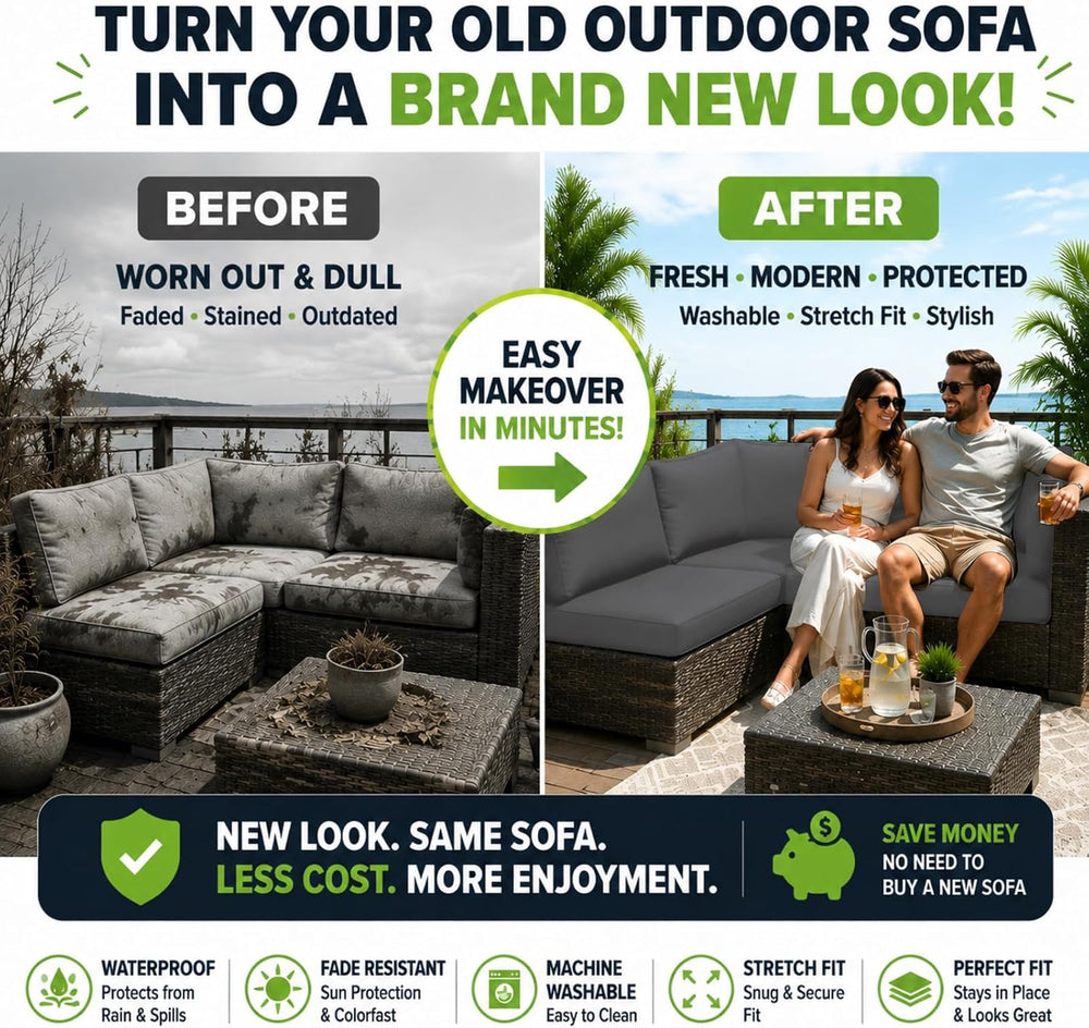 8 Pcs Outdoor Cushion Covers, Patio Sofa Cushion Covers Replacement