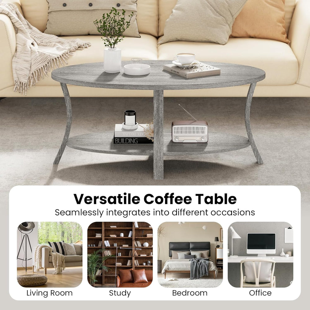 GIANTEX 44 Inch Oval Coffee Table, 2-Tier Center Table with Storage Shelf &am...