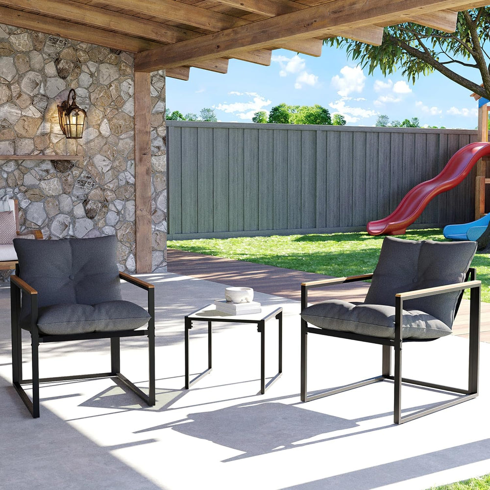 Bistro Table and Chairs Set of 2, Outdoor Patio Furniture 3 Piece with Thick ...