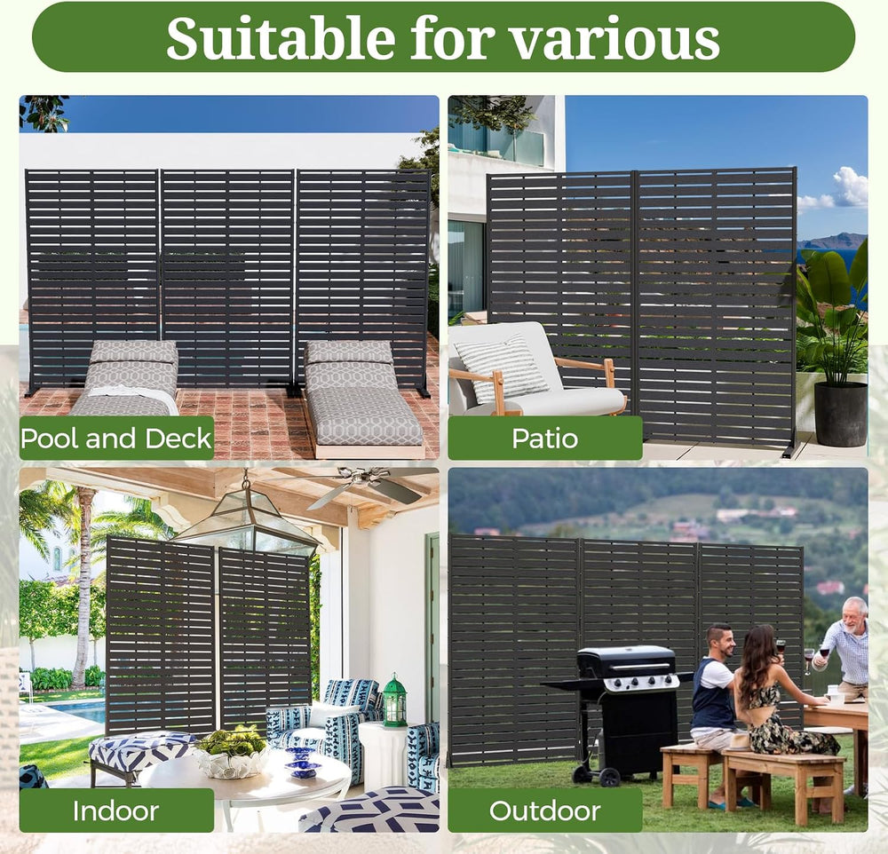 Outdoor Privacy Screen Freestanding 10 Panels for Outside,Black