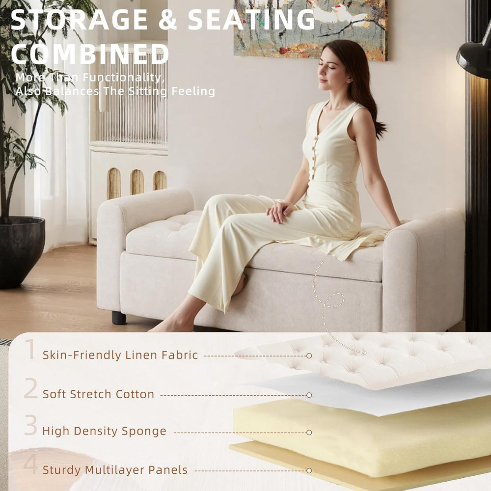 48" Ottoman with Storage, Tufted Storage Ottoman Bench, Convenient Livin...