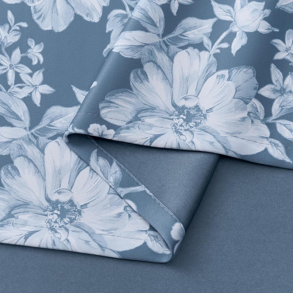 Blue Floral Curtains 96 Inches Long 2 Panels for Living Room Grommet Modern M...