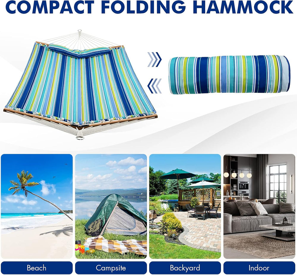 Goplus 10.5 FT Hammock, Quilted 2 Person Hammock w/Detachable Pillow, 330LBS ...