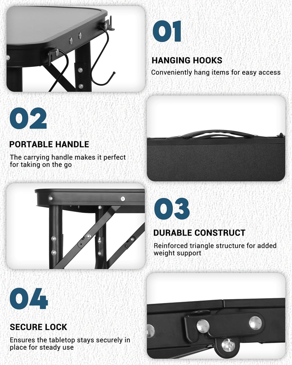 LOFTEY Small Folding Table, 2 ft Portable Camping Table, Adjustable Height