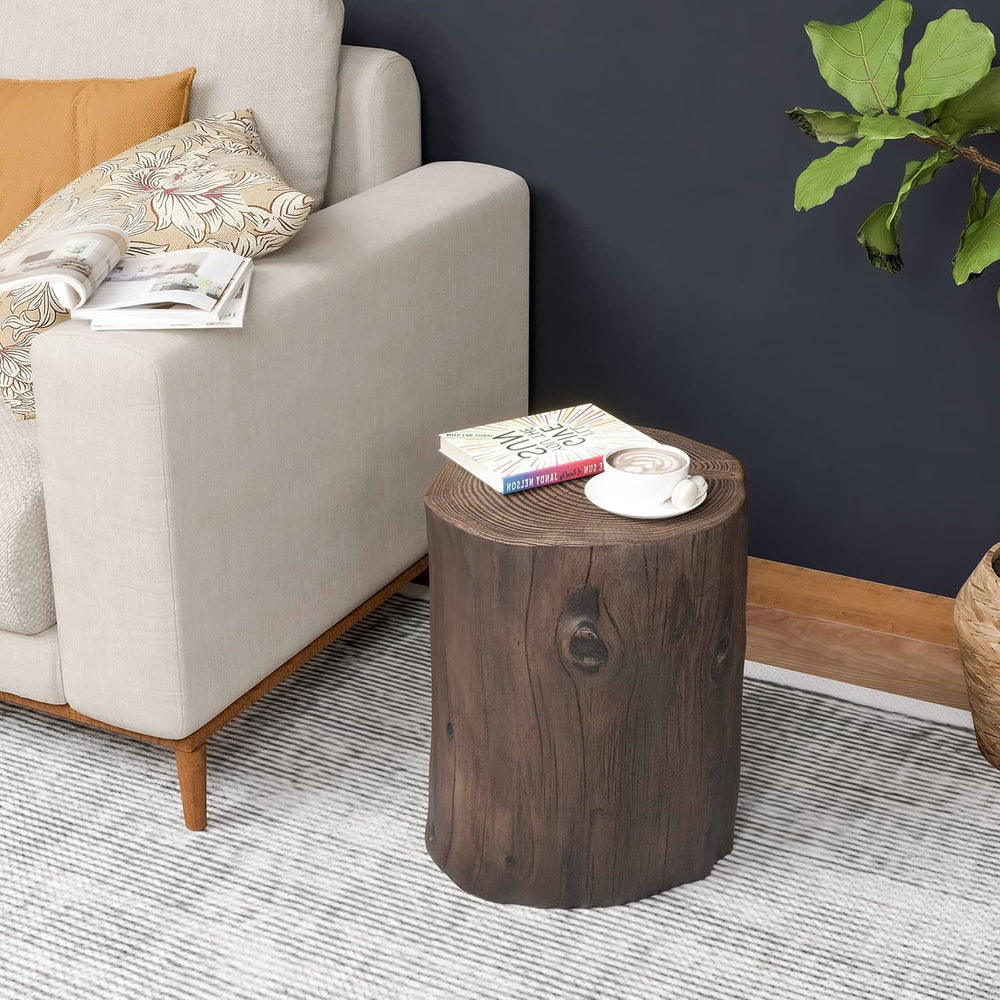 HOMPUS Concrete Outdoor Side Table, Tree Stump Modern Round Accent Table