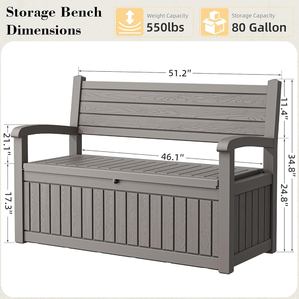 80 Gallon Outdoor Storage Bench Waterproof, Storage Outdoor Porch Bench Doubl...