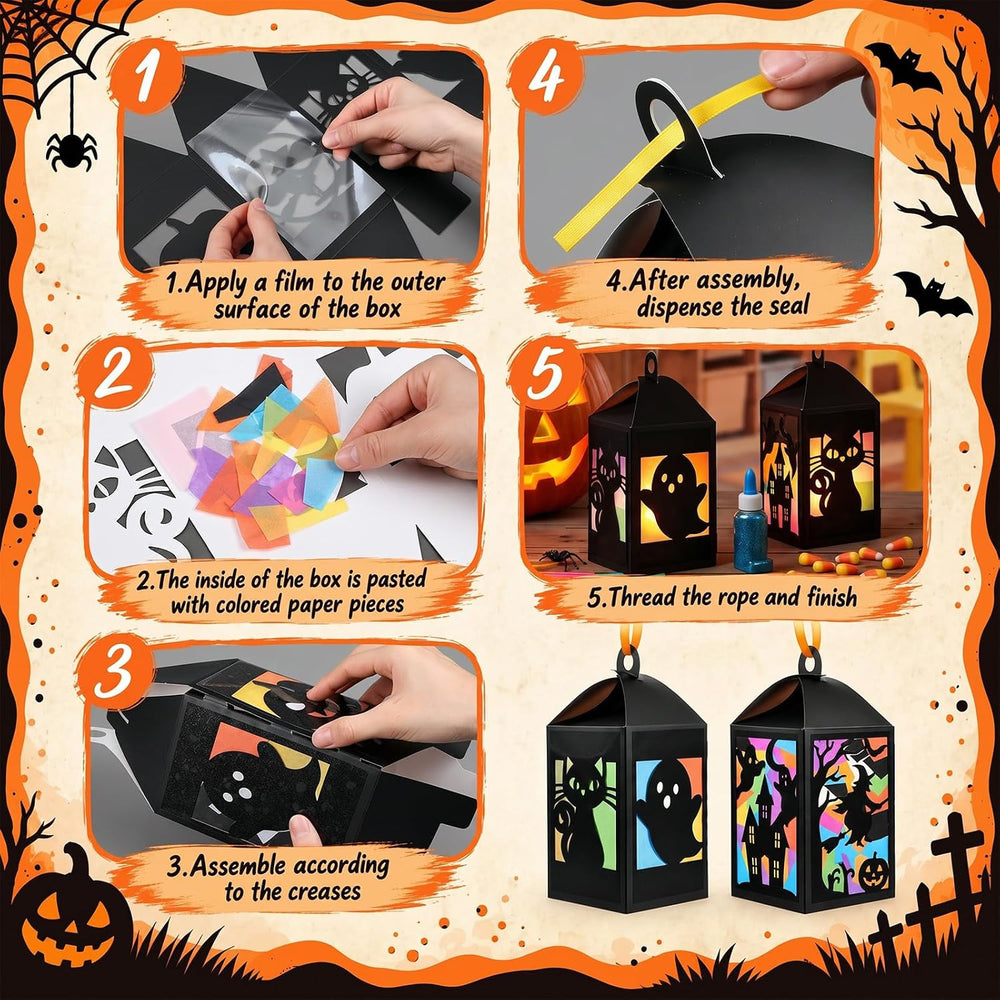40 Sets Halloween Paper Lantern Crafts Bulk Pumpkin Ghost Suncatcher Kit