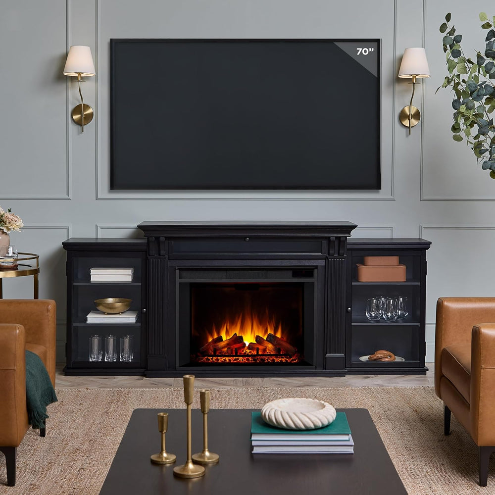 Real Flame Tracey 84" Grand TV Stand with Electric Fireplace in Black, E...
