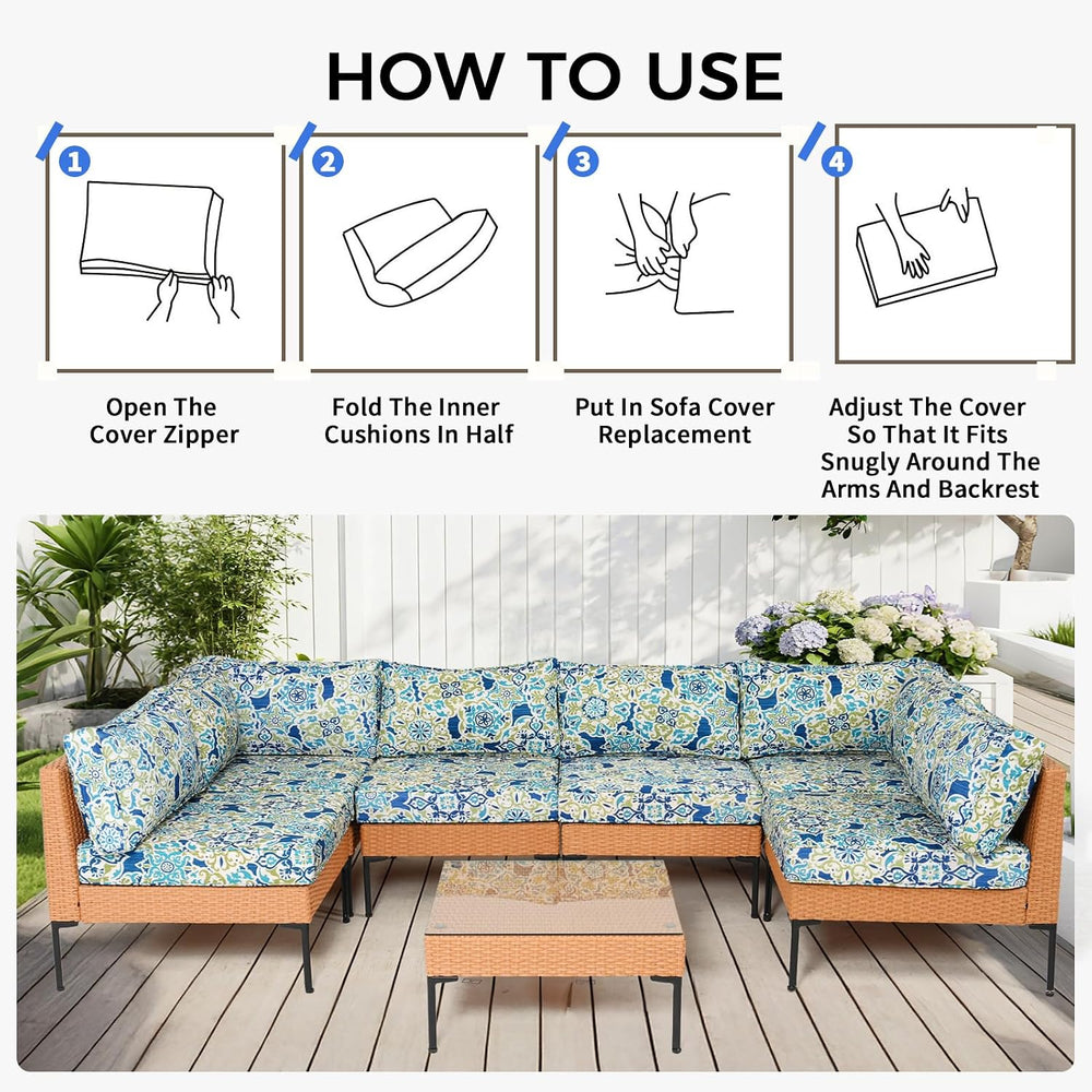 14 Piece Outdoor Patio Cushion Covers Replacement Waterproof with Zipper for ...