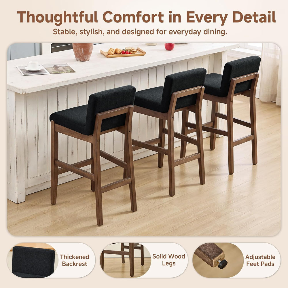 28.9 Inch Bar Stools Set of 2, Counter Height Bar Stools with Backs, Comforta...