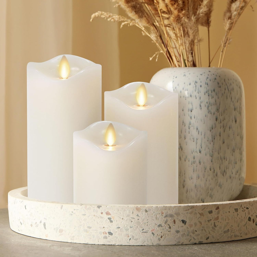 Matchless Candle Co. Flameless Moving Flame Pillars, Unscented Wax Melted Edg...