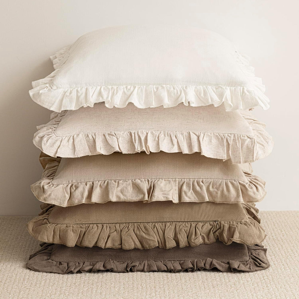 Foindtower Set of 2 Decorative Linen Fringe Ruffle Throw Pillow Covers Soft B...