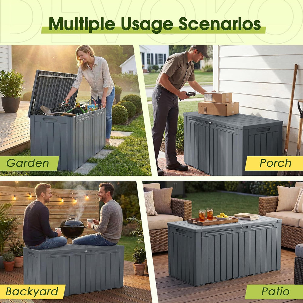 Devoko 100 Gallon Outdoor Storage Box, Waterproof Deck Box Lockable (Gray)